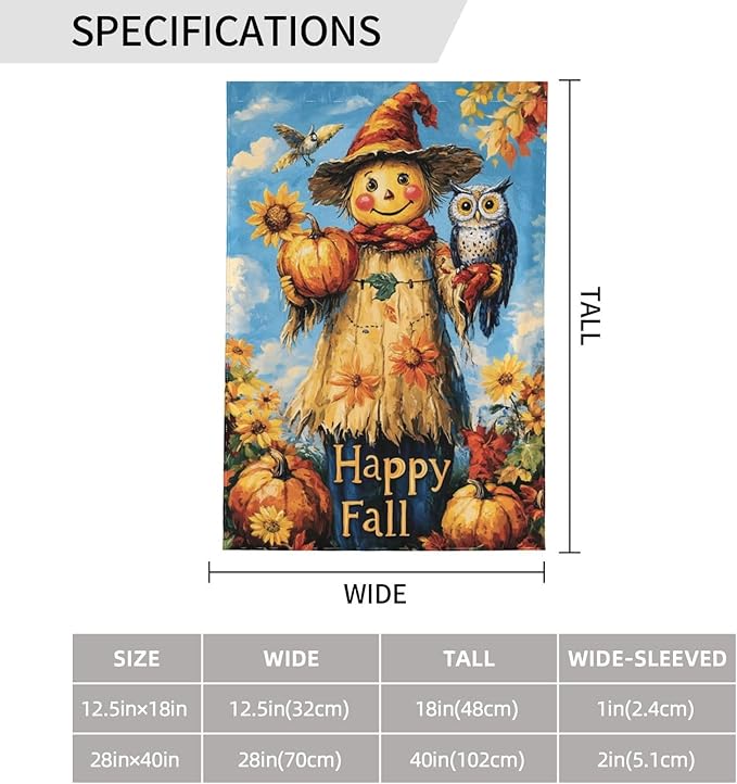 Happy Fall Garden Flag 12x18 Inch Double Sided All-Weather Polyester Outdoor Flag For Patio Lawn Yard And Garden Welcome Decor