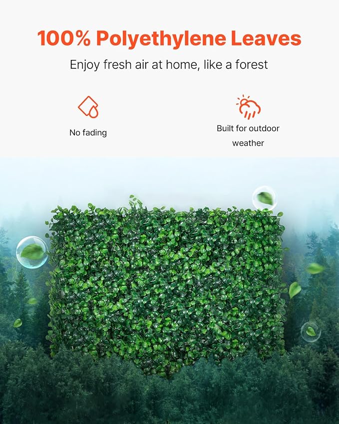 VEVOR 12PCS Artificial Boxwood Panels, 20 x 20 inch Boxwood Hedge Wall Panels Artificial Grass Backdrop Wall, 1.6 in Sun Protected Privacy Hedge Screen for Indoor Outdoor Garden Fence Backyard