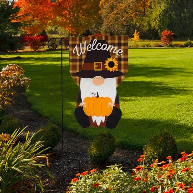 Pilgrim Gnome Thanksgiving Burlap Garden Flag Humor 12.5" x 18" Briarwood Lane
