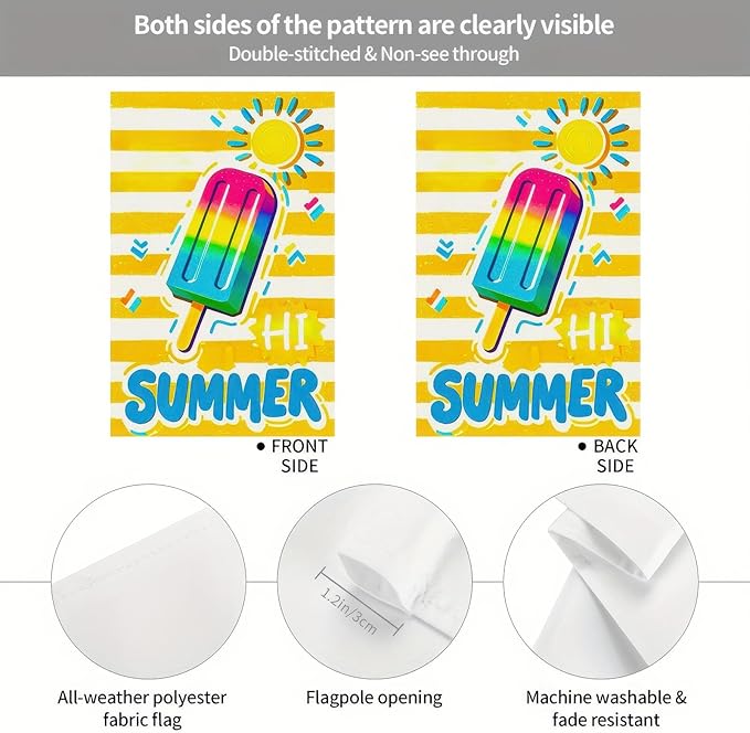 Summer Garden Flags 12x18 Double Sided Summer Banner Beach Gardens Flag Bright Popsicle Sun Design Holiday Outside Decorations Yard Flags for Seasonal Decoration in Yard and Garden