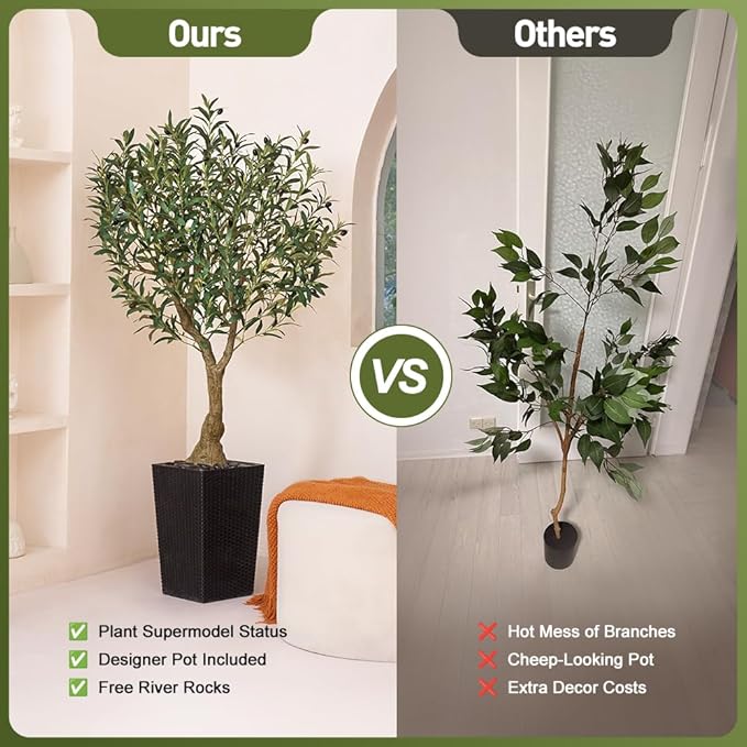 VeriNatural Artificial Olive Tree 5ft, Tall Fake Tree for Indoor & Outdoor Decor with Black Pot & Pebbles, UV Resistant Silk Leaves, Realistic Faux Potted Plant for Living Room,Office,Home Decor,VN137