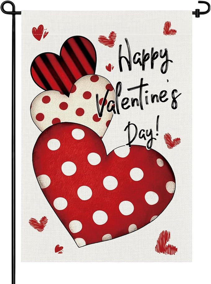 pretty_jessie Valentines Day Garden Flag 12x18 Inch Double Sided, Happy Valentines Day Love Hearts Burlap Yard Flag Anniversary Patio, Porch, Backyard Outdoor Decorations