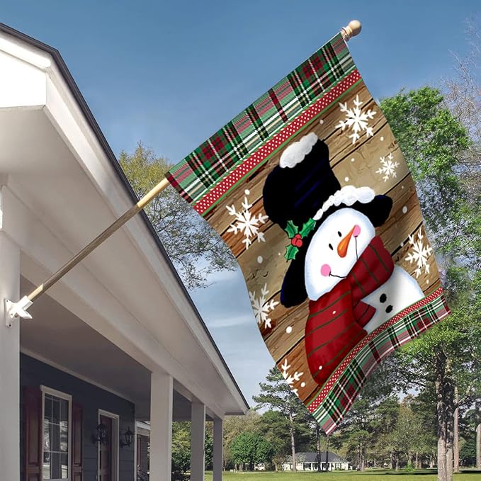 Morigins Smile Snowman with Red Scarf Outdoor Yard Flag Decorative Snowflake Winter House Flag 28x40 Inch