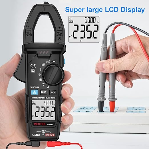 MESTEK Clamp Meter, Digital Clamp Multimeter Voltage Tester TRMS 6000 Counts Current Amp Volt Meter, Voltmeter Measures NCV AC DC Current Voltage Resistance Capacitance Temperature Diodes Continuity