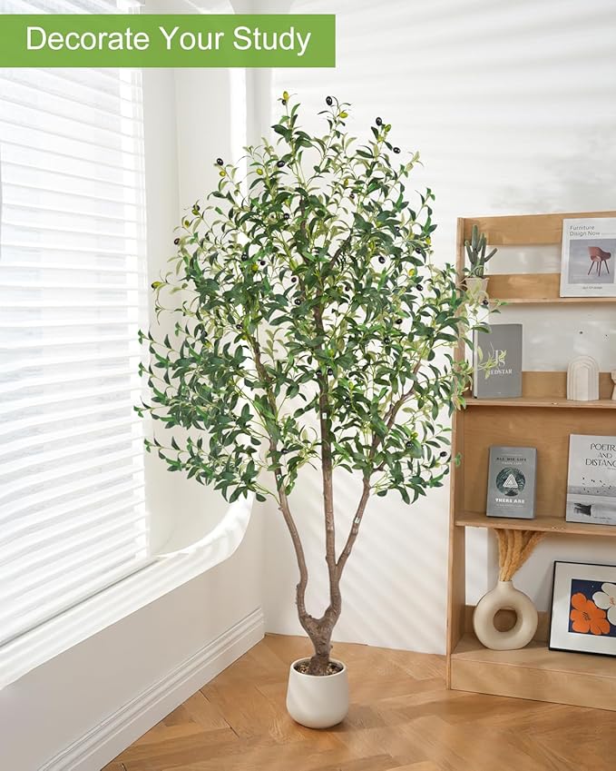 Sillaff Faux Plants Indoor, 6FT Fake Tree Large Artificial Tree Tall Faux Olive Tree with Pot, Nearly Natural Olive Branches and Fruits for Living Room Office Home Decor