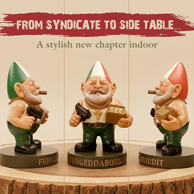 Vito CorleGnome' - 11’’ Funny Gnome Decorations/Ornaments/Figurines for Home/Yard/Patio/Garden/Indoor Statues - Italian Decor Housewarming/Birthday for Any Space/Occassion - NON SOLAR