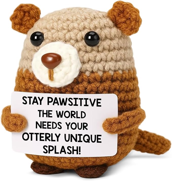 WEZADUK Funny Positive Crochet Otter Gifts for Friends Coworkers, Inspirational Handmade Emotional Support Otter Decor