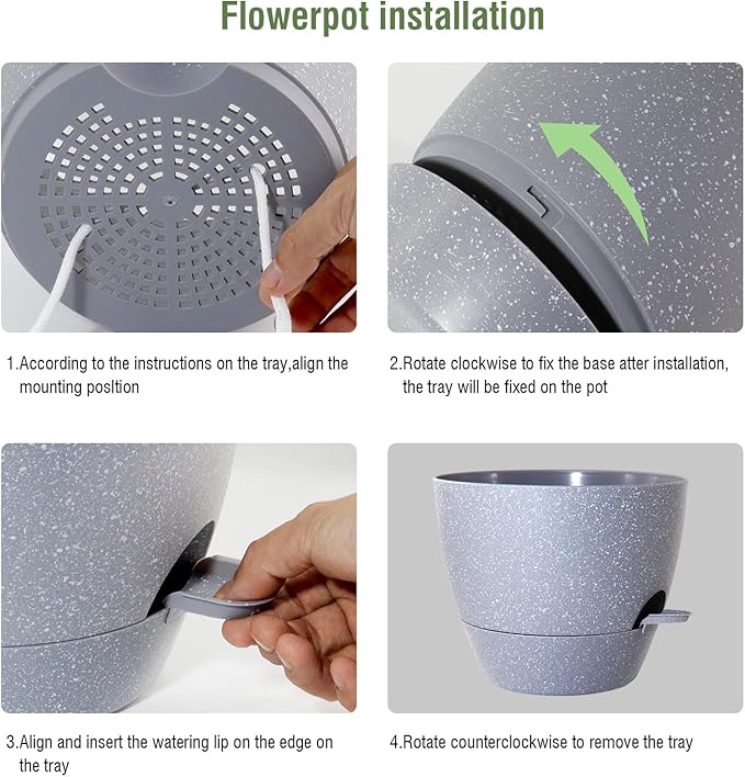 WSMKSZ 10 inch Self Watering Pots, Planter, Plant Pots with Mesh Drainage Holes for Indoor Outdoor House Plants and Garden, Set of 2 Plastic Flower Pots with Deep Reservoir, Speckled Grey
