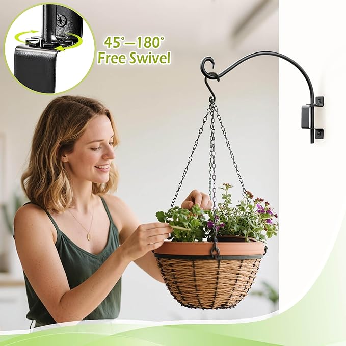 Qiang Ni Plant Hanger Outdoor: 16 Inch Bird Feeder Bracket for Garden Patio Decor - 2 Piece Swivel Adjustable Wall Mount Plant Hook for Hanging Flower Baskets