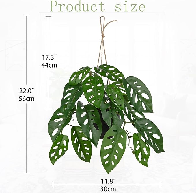 Fake Hanging Plant in Black Pot Artificial Philodendron Plant Faux Greenery Leaves for Wall Bedroom Office Desk Bathroom Indoor Outdoor Home Decor