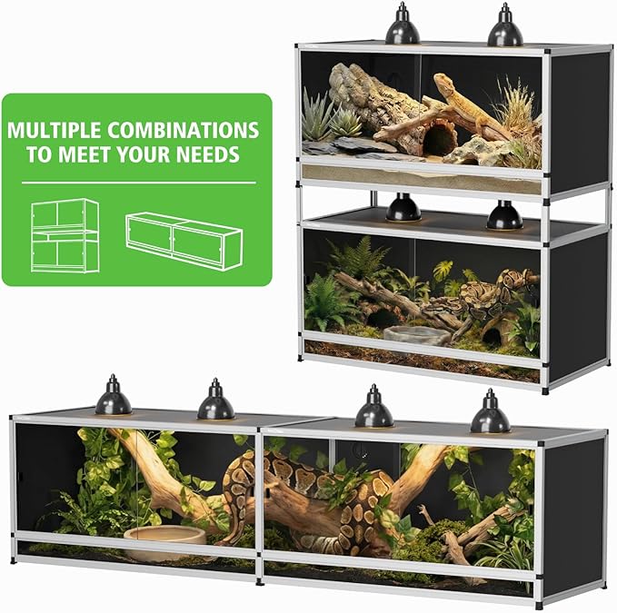 120 Gallon Bearded Dragon PVC Reptile Enclosure, 48 x 24 x 24 Inch Tank with Front Sliding Doors, Top Ventilation, Easy-Clean Large Terrarium