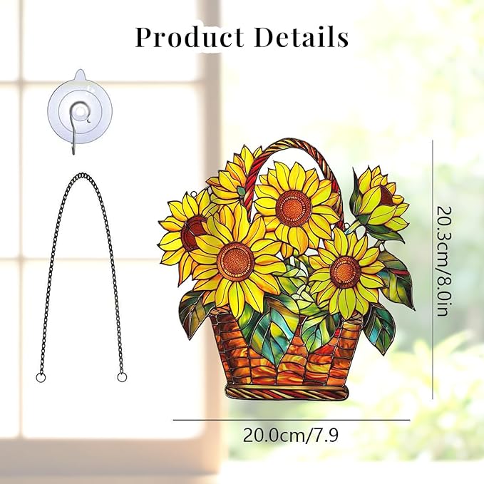Acrylic Hanging Sunflower for Window Doors Home Decoration，Sun Catchers for Windows Hanging，Valentine's Day Mother's Day Birthday Gifts (TYU730)