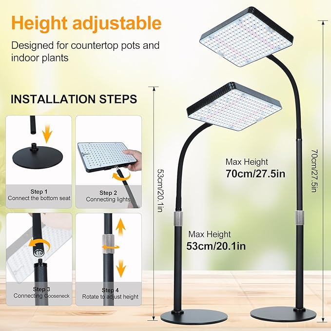 GroCruiser Table Top Grow Light for Seed Starting, Seedlings, Vegetable, Bonsai, 25 Watt Brightest Full Spectrum Desk Plant Lights for Indoor Growing, Adjustable Height 16"-24", Daisy Chain Function