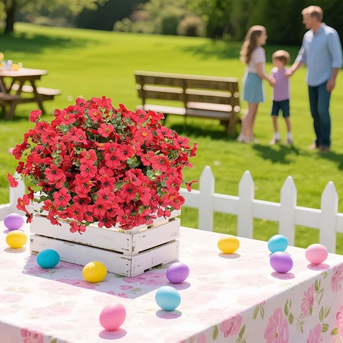 XccJLYB Artificial Flowers Outdoors UV Resistant Fake Plants, 12 Bundles Silk Daisy in Pots for Porch Patio Garden, Faux Potted Home Decor for Outside (Red)