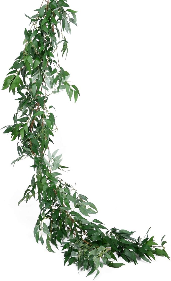 Artiflr 2 Pack Artificial Hanging Leaves Vines, 5.7 Ft Fake Willow Leaves Twigs Silk Plant Vines in Green for Indoor/Outdoor Wedding Decor