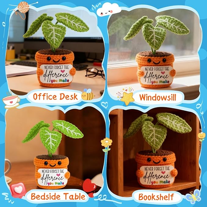 TKGIFTHOT Thank You Gift - Emotional Crochet Plant Support - Never Forget The Difference You Make Gifts for Birthday, Retirement, Appreciation Gifts for Teacher, Coworkers, Boss, Mentor, Nurse