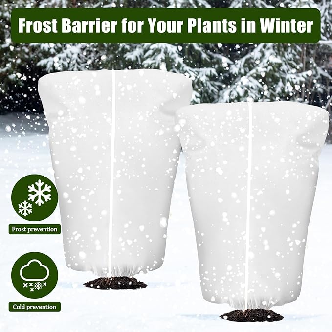 EYNDYN 4 Pcs Plant Covers Frost Protection Bag 71" x 47" Winter Reusable Plants Jacket with Drawstring Shrub Protection Wraps Bags Frost Blanket for Winter Outdoor Garden Plants