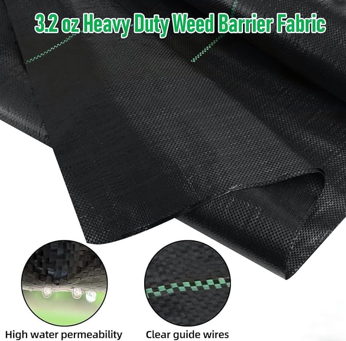 4FT x 50FT Weed Barrier Landscape Fabric, 3.2oz Premium Heavy Duty Garden Cloth, Ground Cover for Gardening, Farming