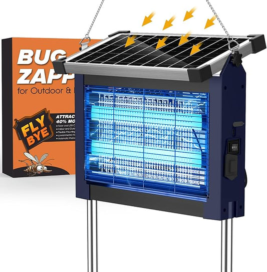 Solar Bug Zapper Outdoor, Jinyeda 4500V Mosquito Zapper Rechargeable, Cordless Electric Mosquito Killer, Waterproof Fly Insect Zapper Portable for Indoor Camping Garden Patio