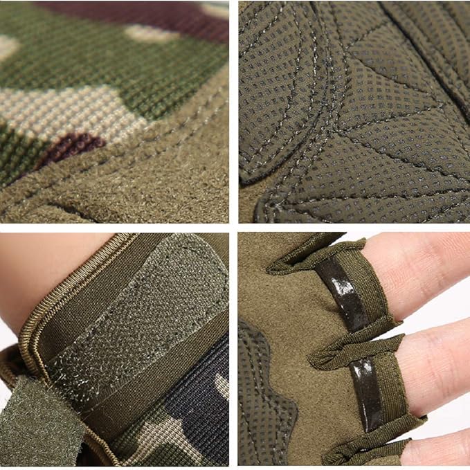 HYCOPROT Fingerless Tactical Gloves, Knuckle Protective Breathable Lightweight Outdoor Military Gloves for Shooting, Hunting, Motorcycling, Climbing