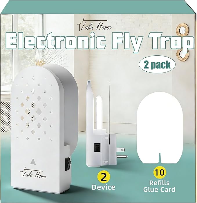 Lulu Home Indoor Flying Insect Trap, 2 Packs Plug-in Bug Light Catcher with 10 Reversible Sticky Pads, 365nm Wavelength Attracting Mosquitos, Moths, Fruit Flies, Gnats and More for Home & Office