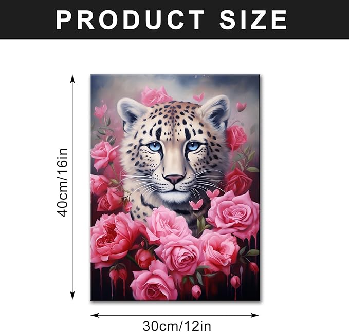 FUNHUA Rose Leopard Wall Art Wildlife Animal Poster Pink Rose Teens Little Girls Women BedroomLittle Girls Room Nursery Toddler Wall Art Framed Artwork for Modern Living Room Bedroom Bathroom 12x16inches