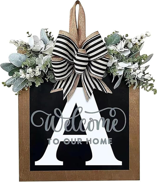 Last Name All Year Wreath, for Front Doors, Spring, Fall, 26 Last Name Letters All Year Round Wreaths, Suitable for Wedding Decorations, Home Porches, Farmhouses, Yards, Garden Decorations, Gifts (A)