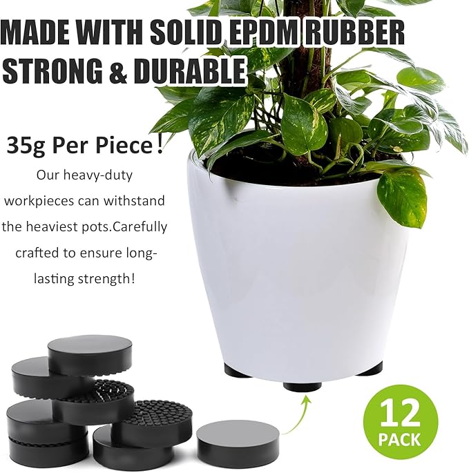 12 Pack Invisible Pot Feet with Enhanced Non-Slip Surface Grip Plant Pots and Flowers, Solid Rubber Pots Risers, Pot Lifters for Indoor or Outdoor Planters