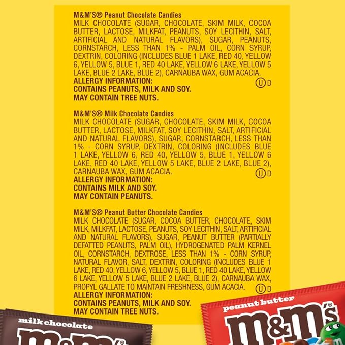 M&M'S Milk Chocolate Candy, Variety Pack, Full Size, Pack of 18 Bulk Candy Chocolate