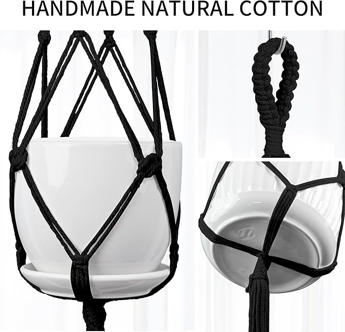 IDEEEPAN Macrame Plant Hanger - Fits 4 to 13 inches Pots for Indoor Outdoor, 34"/41"/46" 3 Sizes Set, Black (POTS NOT Included)