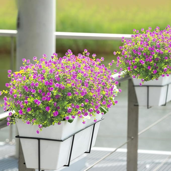 Grunyia 20 Bundles Artificial Flowers UV Resistant Fake Flowers No Fade Faux Plants Garden Porch Window Box Decorating (Purple)
