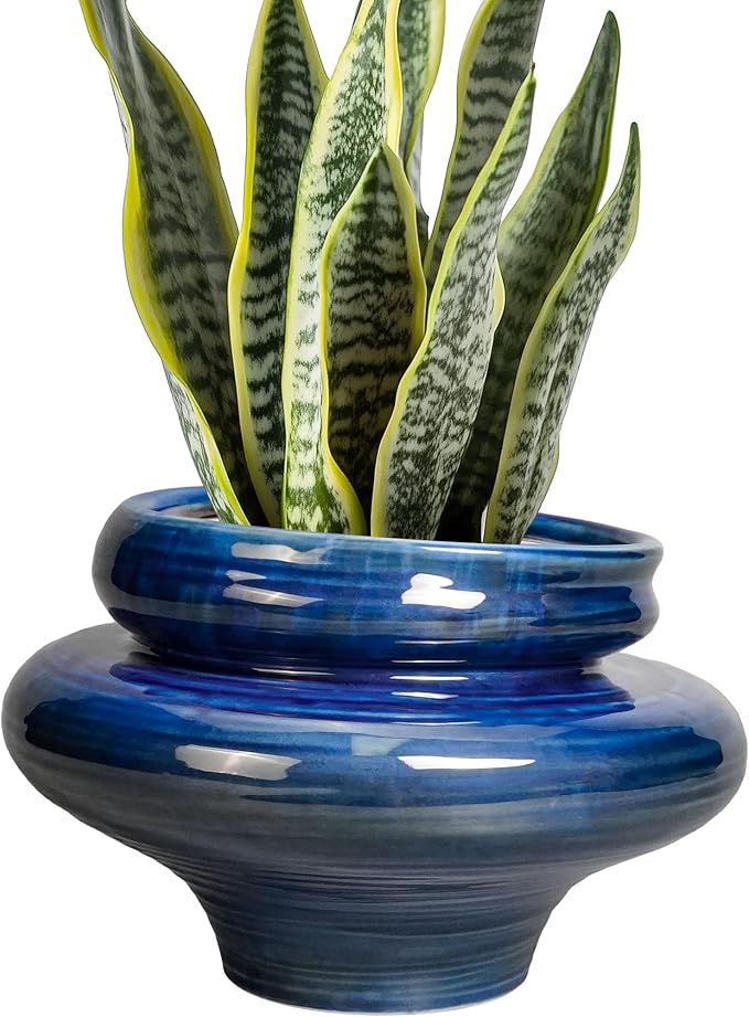 Teagas Ceramic Pots for Plants - 11 Inch Ceramic Planter for Indoor Outdoor, Unique Planters with Drainage Hole, Decorative Flower Pot, House Office Garden Decor, Plants Lover Gifts, Blue
