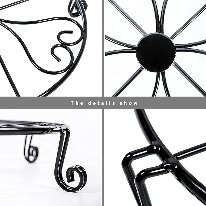 NSYOOMH 2 packs 12" Black Metal Plant Stands Heavy Duty Plants Holder Outdoor Indoor, Round Wrought Iron Sturdy Flower Planter Pot Stand, Corner Gardening Inside Potted Plant Risers - 12Inches