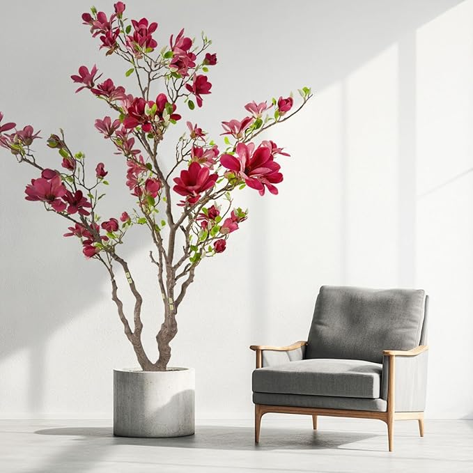 7ft Red Artificial Magnolia Tree - Lifelike Faux Tree for Indoor/Outdoor Decor - Perfect for Home, Porch, or Office (1, Red, 7ft)