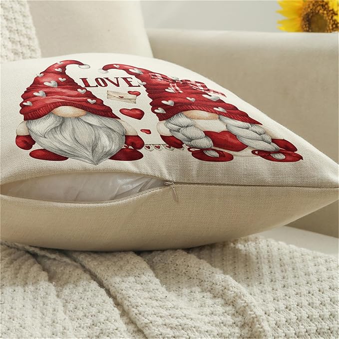 NIGHTWISH Valentine's Day Pillow Covers 12x20 Set of 4 Love Heart Truck Gnomes Valentines Day Decorations XOXO Wedding Throw Cushion Case for Sofa Couch