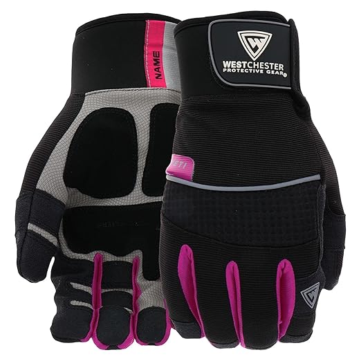 West Chester Women's Yeti UPVC Grip Winter Gloves, Hand Protection, Fleece-Lined, Safety Work Gloves, Black/Grey/Pink, Medium/Large, (96051-WSM)