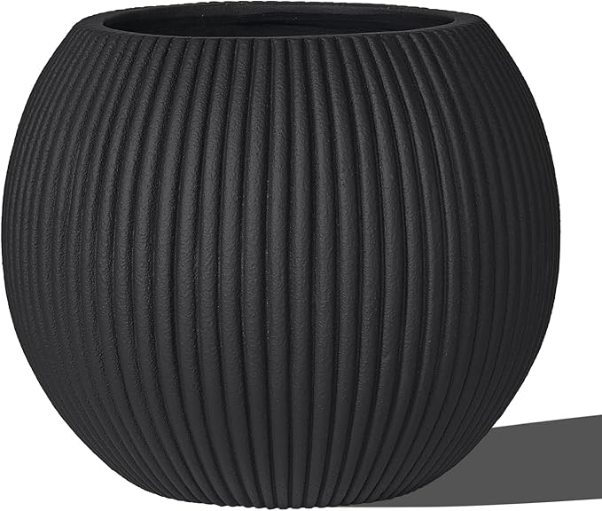 TerraDeco 16 Inch Handmade Concrete Outdoor Planter - Classic Striped Design | Fiberglass & Composite Material | Durable for Commercial & Home Decor