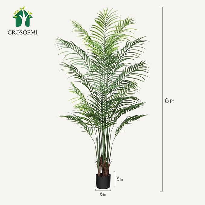Artificial Areca Palm Plant 6Ft Fake Tropical Palm Tree, Perfect Faux Dypsis Lutescens Plants in Pot for Indoor Outdoor House Home Office Garden Modern Decoration Housewarming Gift,2Pcs