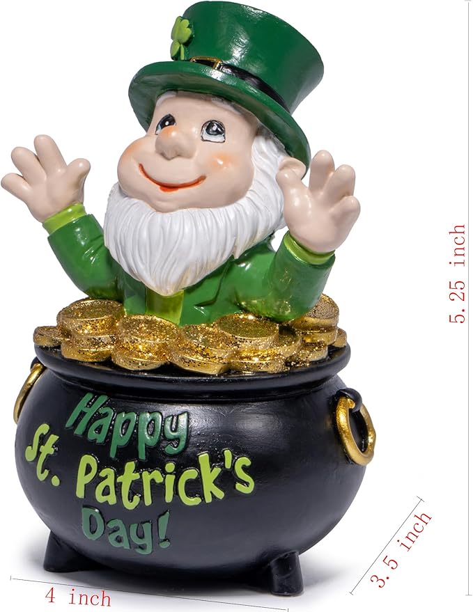 Hodao St Patrick's Day Gnome Decoration Beard Elf for St Patricks Day Home Table Figurines Decor for St. Patrick's Gifts Luck Green Irish Handmade Gnomes Spring Decortion Gifts (Green-One)