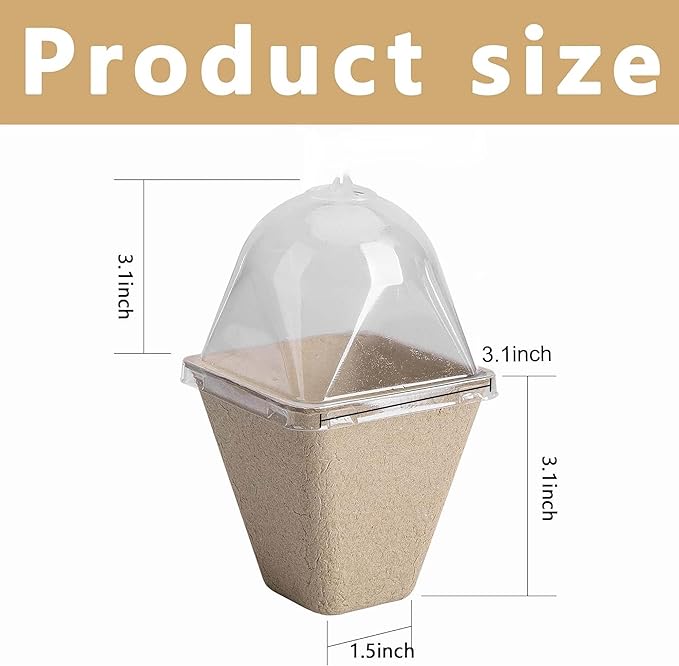 PURPLE STAR 1N 40 Pcs Square Biodegradable Seed Starter Pots with Humidity Dome - 3.1 Inch Square Planter for Outdoor Garden Vegetable Flower Germination