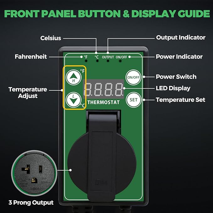 EAGLE PEAK Digital Heat Mat Thermostat Controller -4 to 108 °F for Heat Mat, Greenhouse, Heater Fan, Seedling, Germination, Fermentation and Reptiles, 15A/1500W, 2 Pack