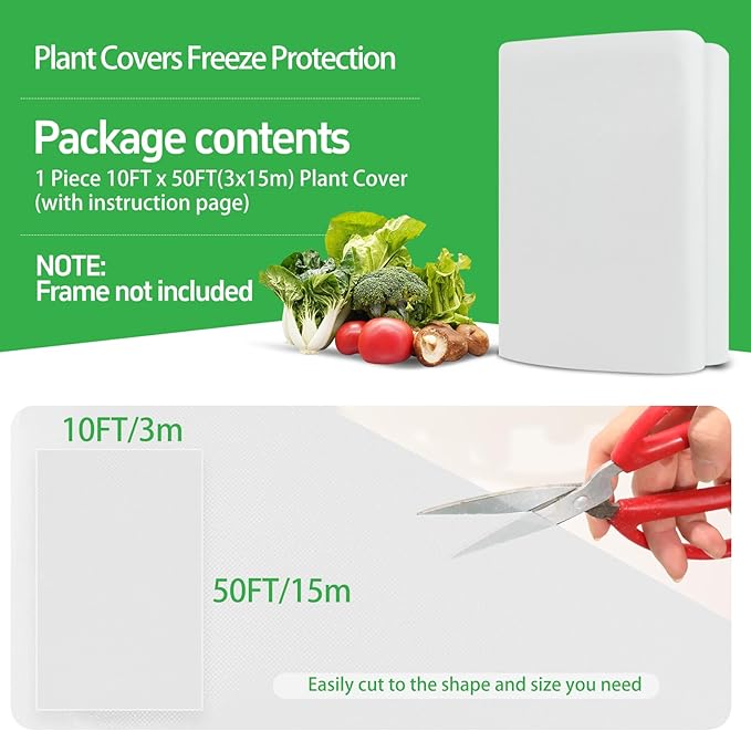 GUKULIVEL Plant Covers Freeze Protection, 10x50ft Green Frost Blanket for Winter, 1.23 oz/yd² Fabric, Premium Frost Protection Cover, Breathable Garden Row Covers for Outdoor Plants