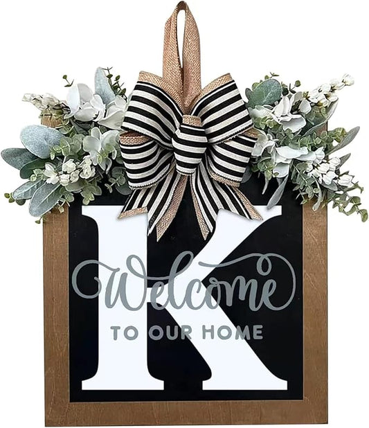 Last Name All Year Wreath, for Front Doors, Spring, Fall, 26 Last Name Letters All Year Round Wreaths, Suitable for Wedding Decorations, Home Porches, Farmhouses, Yards, Garden Decorations, Gifts (K)
