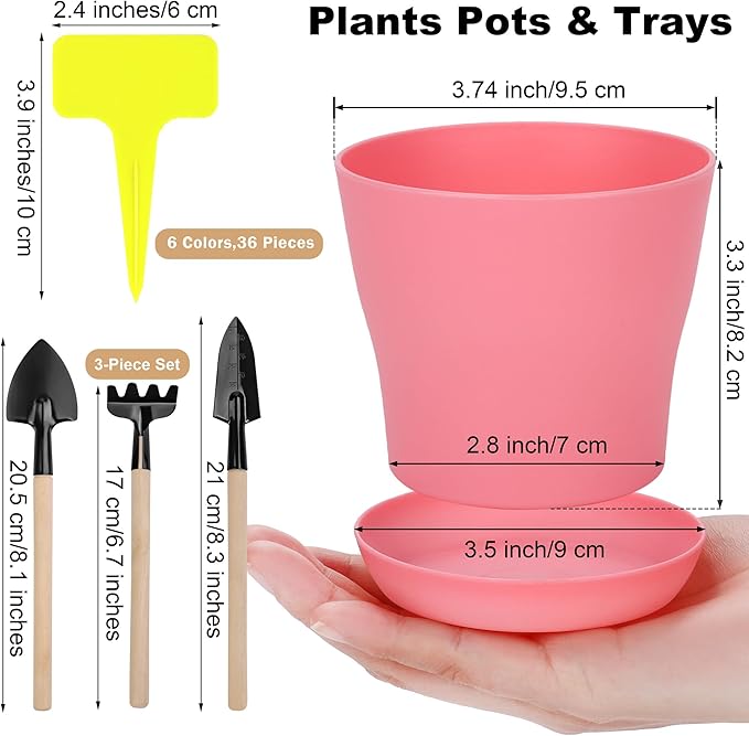 Hahood 36 Pack 4 Inch Plastic Plant Pots with Saucers Colorful Flower Plant Container Seed Starting Pots Thickened Seedlings Nursery Pots for Home Garden Indoor Outdoor Flowers, 9 Colors