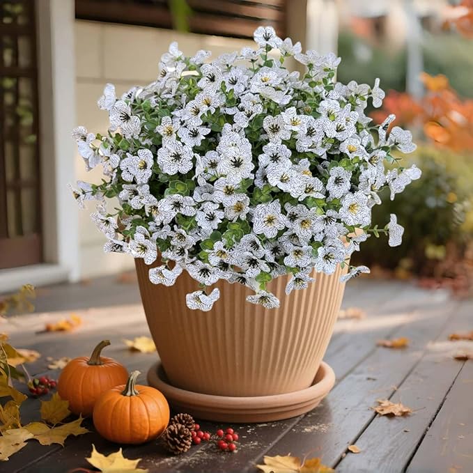 XccJLYB Artificial Flowers Outdoors UV Resistant Fake Plants, 12 Bundles Silk Daisy in Pots for Porch Patio Garden, Faux Potted Home Decor for Outside (White)