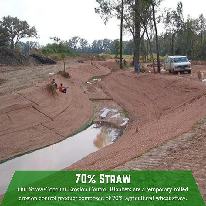Farm Plastic Supply 100% Biodegradable Erosion Control Blanket - Straw/Coconut Straw Garden and Landscape Cover, Straw Blanket, Erosion Control (8' x 112.5')