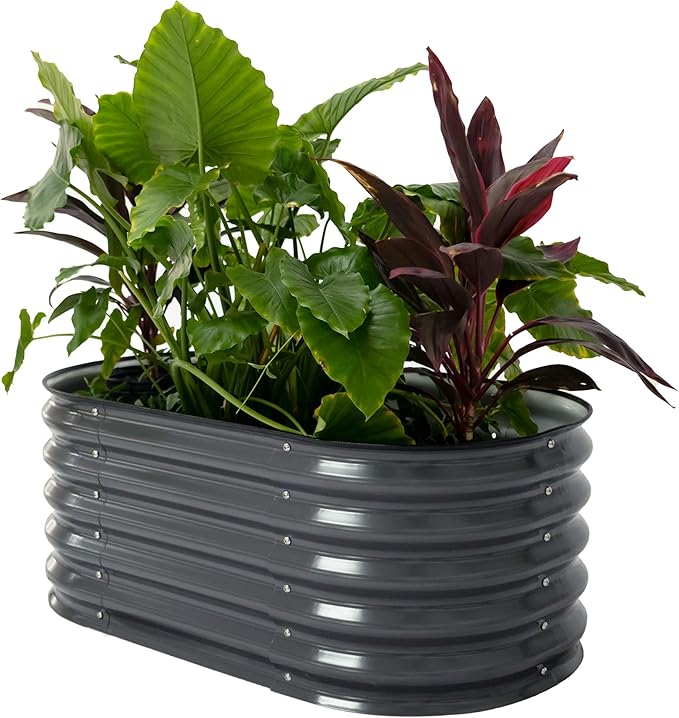 17" Tall Kids First Garden Bed 24" x 42" Raised Planter Box Outdoor Metal Galvanized Gardening Bed for Vegetables Herb & Flower, Modern Gray