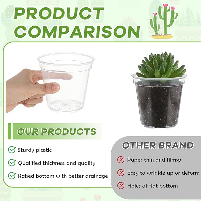 Yaomiao 30 Pcs 5 Inch Clear Mini Plastic Plant Pot Nursery Seedling Pots Seed Starter with Drainage Holes for Indoor Outdoor Garden Succulent Plants Cuttings Transplanting