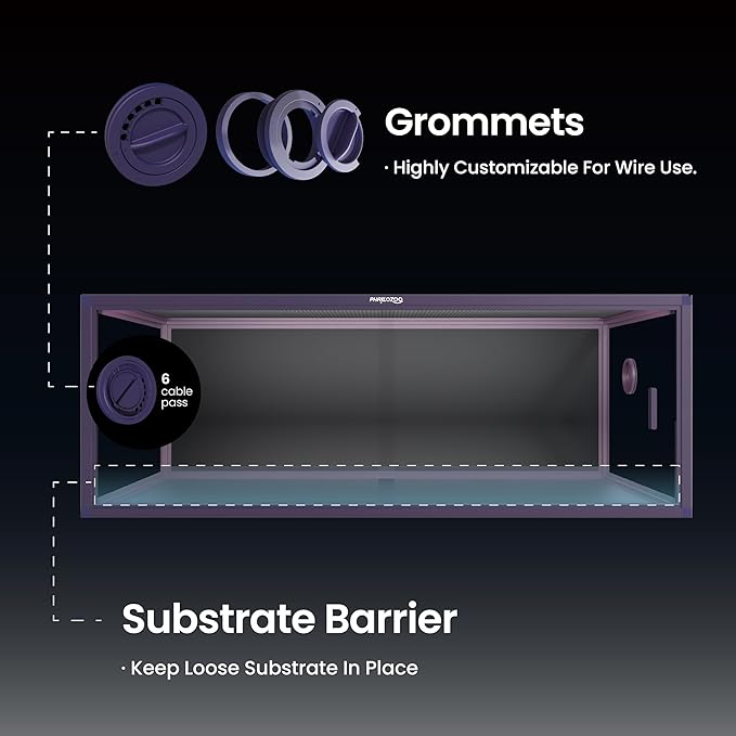 Phailozoo 85 Gallon Reptile Tank, Front Opening Snake Tank for Easy Maintenance, Reptile Enclosure with Top Screen Ventilation 48''x24''x18''