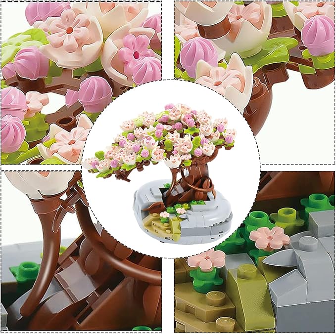 MEIEST Mini Building Blocks Sakura Plant Bonsai Model Set,Creative DIY Simulation Cherry Blossom Flower Botanical Collection Construction Building Bricks Toy for Kids Adult Home Decor